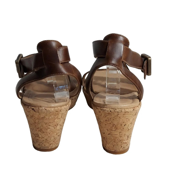 Tsubo Olivette BrownTan Leather Strappy Cork Wedge Platforms - Picture 4 of 14